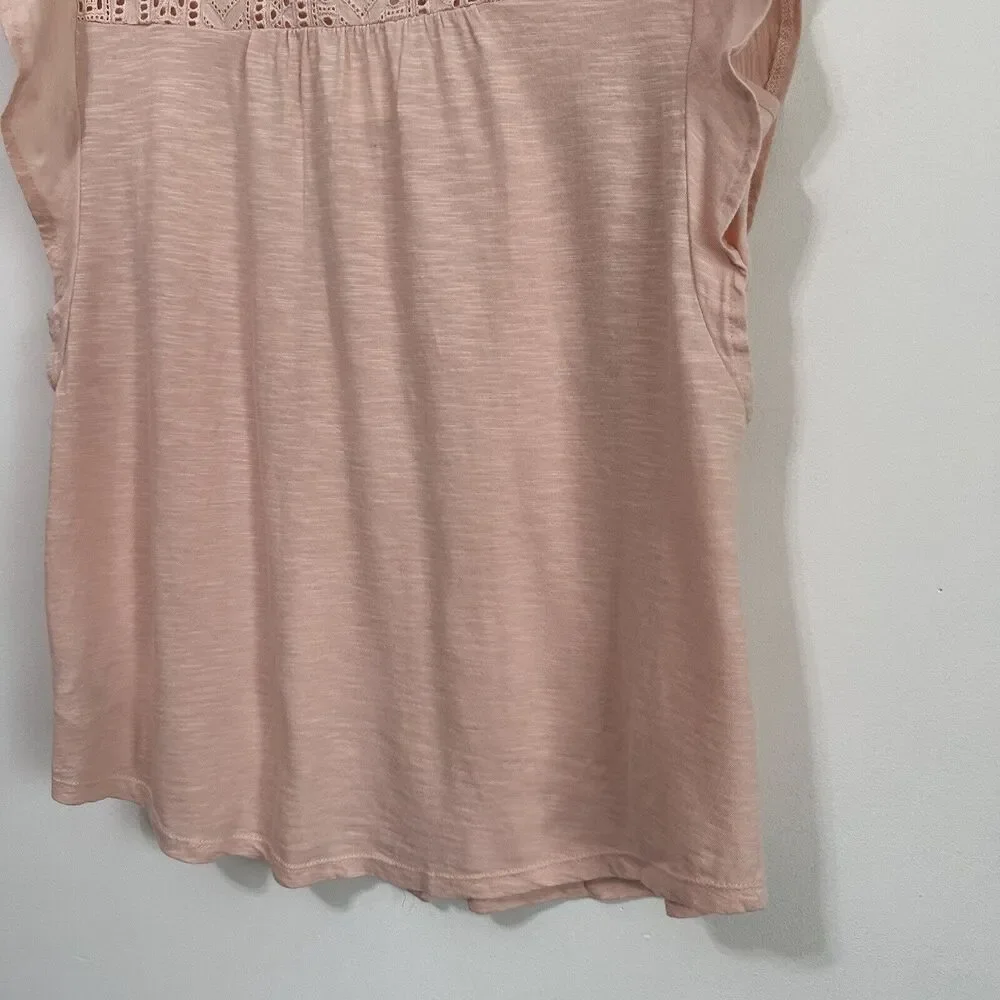 Style & Co Top XS Cap Flutter Sleeve Crushed‎ Petal Pink Popover Casual Lace NEW - Picture 9 of 11